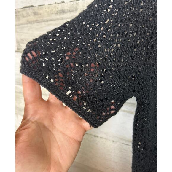 Liz Baker women's petite Large black crochet boho short sleeve cardigan sweater - Picture 4 of 4